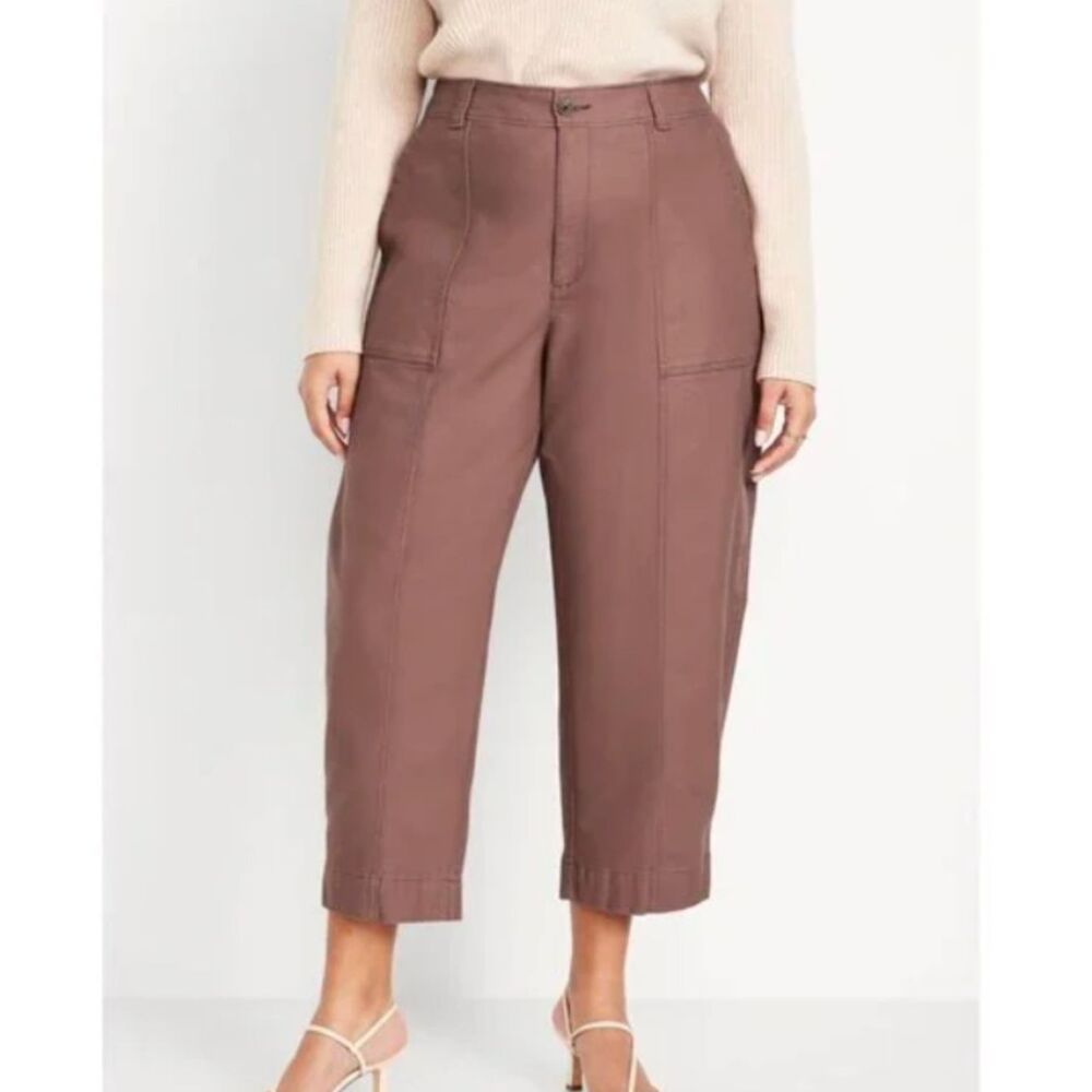 Old Navy High-Rise Canvas Barrel Ankle Pants Sz. 18 Warm Taupe Relaxed Fit Plus